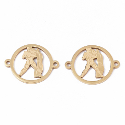 Aquarius 201 Stainless Steel Links connectors, Constellations, Flat Round, Golden, Aquarius, 21x16x1mm, Hole: 1.4mm