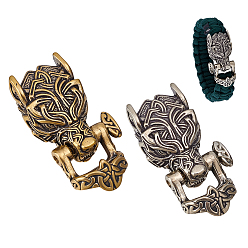 Античный Серебрянный & Античный Золотой 2 шт. 2 цвета латунные бусины для повседневного ношения, бусины из парашютной нити, волк, Металлические подвески для ножа, ремешок, брелок, браслет, старинное серебро и античный золотой, 49x23.5x14 мм, отверстие : 13x7 мм, 1 шт / цвет