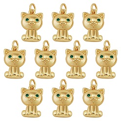 Настоящее золото 18K 10подвески из кубического циркония с покрытием из латуни с микропаве, с целью перехода в кольце, без кадмия и без свинца, кошка, реальный 18 k позолоченный, 17x11x6.5 мм, Перейти кольцо: 5x1 мм, внутренний диаметр: 3 мм