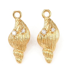 Shell Shape Подвески из латуни с микропаве из кубических цирконий на тему океана, долговечный, без никеля , реальный 18 k позолоченный, формы раковины, 16.5x7x5.5 мм, отверстие : 1.5 мм