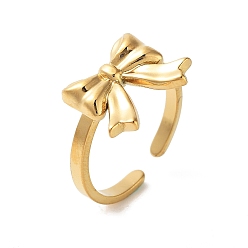 Настоящее золото 18K 304 открытые манжеты из нержавеющей стали для женщин, бантом, реальный 18 k позолоченный, регулируемый, бант : 13x15 мм