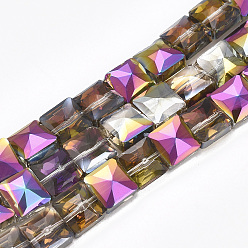 Фуксин Стеклянные бусины с гальваническим покрытием , граненые, квадратный, фуксиново-красные, 8x8x5.5 мм, отверстие : 1 мм, около 80 шт / нитка, 25.1 дюйм