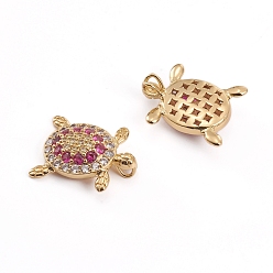 Золотой Латунные микро проложить кубического циркония подвески, Морская черепаха, красочный, золотые, 23x18.5x6.5 мм, отверстие : 2.5 мм