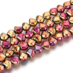 Розовое Покрытие Стеклянные бусины с гальваническим покрытием , самородки, розовый покрытием, 6.5x8x5 мм, отверстие : 0.9~1 мм, около 99~101 шт / нитка, 24.61~25.39 дюйм (62.5~64.5 см)