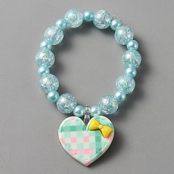 Сердце Милый пластиковый браслет-шарм с круглыми бусинами для женщин, Сердце Pattern, внутренний диаметр: 1-1/2 дюйм (3.9 см)