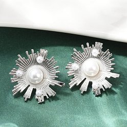 Платина Серьги-гвоздики из искусственного жемчуга из латуни и АБС-пластика, долговечный, без кадмия и без свинца, стойки покрытие, цветок, платина, 24x24.5 мм
