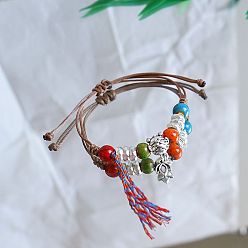 Разноцветный Золотая рыбка керамические бусины плетеные браслеты из бисера, регулируемые плетеные браслеты из вощеного шнура для женщин, красочный, 4~9-7/8 дюйм (10~25 см)