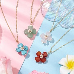 Смешанные камни Ожерелья с подвесками из натуральных и синтетических драгоценных камней в виде клевера и трилистника, ожерелья-цепочки из латуни для женщин, золотые, 16.02 дюйм (40.7 см)