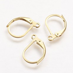Golden 304 Stainless Steel Leverback Earring Findings, with Loop, Golden, 15x10x2mm, Hole: 1mm, pin: 0.7x0.9mm