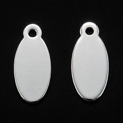 Серебро 201 подвески из нержавеющей стали, овальные, штамповка пустой метки, серебряные, 15.5x7x0.7 мм, отверстие : 1.4 мм