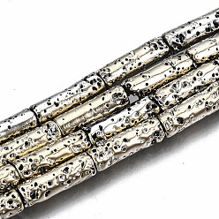 Light Goldenrod Yellow Electroplated Natural Lava Rock Beads Strands, Column, Bumpy, Light Goldenrod Yellow, 13x4mm, Hole: 1mm, about 29~30pcs/strand, 15.16 inch~15.75 inch(38.5cm~40cm)