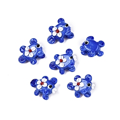 Средно-синий Нити бугорчатых бусин ручной работы в технике лэмпворк, золотая рыбка с цветком, светло-синий, 16.5~17.5x20.5~23x10~12 мм, отверстие : 1.6~2 мм, около 30 шт / нитка, 15.75'' (40 см)