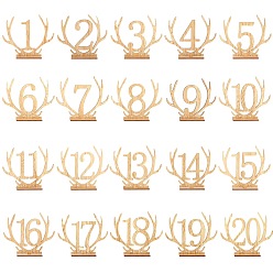 BurlyWood Wood Table Numbers Cards, for Wedding, Restaurant, Birthday Party Decorations, Antler with Number 1~20, BurlyWood, 30x109x93.5mm