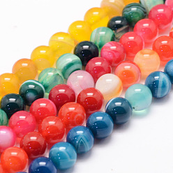Mixed Color Natural Striped Agate/Banded Agate Bead Strands, Round, Grade A, Dyed & Heated, Mixed Color, 6mm, Hole: 1mm, about 62~63pcs/strand, 14.5 inch