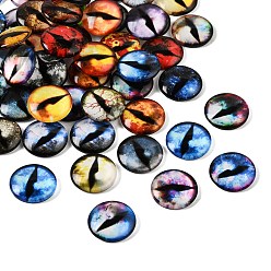 Mixed Color Printed Transparent Glass Cabochons, Half Round with Eye Pattern, Mixed Color, 20x5mm, about 100pcs/bag
