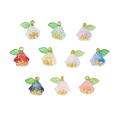 (52) Непрозрачная лаванда 30 шт. Стеклянные подвески, лотос, с латунной петлей и акрилом, разноцветные, 15x15x11 мм, отверстие : 2 мм