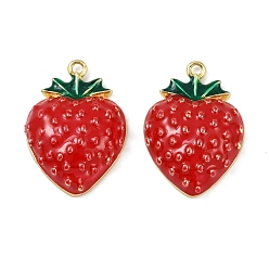 (123L) Белый крем непрозрачный блеск Латунь эмаль подвески, клубничное очарование, без свинца и без кадмия, долговечный, стойки покрытие, реальный 18 k позолоченный, огнеупорный кирпич, 25x18x6.5 мм, отверстие : 1.6 мм