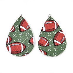 Rugby Кожа подвески, с железным кольцом, мяч тема, платина, регби, 56.5x37x2 мм, отверстие : 5 мм.