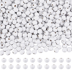 Blanco Cuentas de madera naturales, teñido, rondo, blanco, 10x9 mm, agujero: 2.5~3.5 mm, 500 pcs
