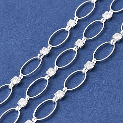 Серебро Цепи овального сечения из латуни ручной работы с прозрачными кубическими циркониями, несварные, с катушкой, серебряные, 10x6x0.8 мм и 7.5x3.2x2 мм, около 16.40 футов (5 м) / рулон