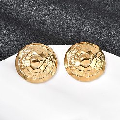 Настоящее золото 18K 304 плоские круглые серьги-гвоздики из нержавеющей стали с чеканной текстурой, ионное покрытие (ip), реальный 18 k позолоченный, 25.5 мм