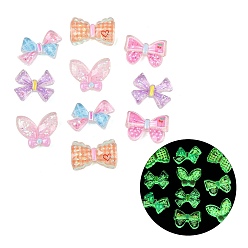 (52) Непрозрачная лаванда Светящиеся кабошоны из прозрачной смолы, бантом, с блеском порошок, светится в темноте, граненые, разноцветные, 16.5~19.5x23~27.5x6~7 мм