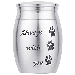 Silver 316 Stainless Steel Pet Cinerary Casket, Column with Paw Print Pattern, Silver, 40x30mm