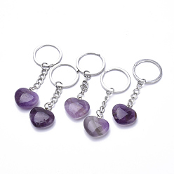 Amethyst Natural Amethyst Keychain, with Iron Findings, Heart, 80mm