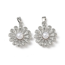 Платина Латунные подвески, очарование цветка ромашки, с abs имитационными жемчужными бусинами , платина, 19x16.5x6 мм, отверстие : 4x2.5 мм