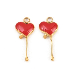 Красный 304 нержавеющей стальной эмали подвески, очарование тающего сердца, ионное покрытие (ip), реальный 18 k позолоченный, красные, 20x8.5x2 мм, отверстие : 1.8 мм