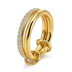 Золотой 304 Кольца из нержавеющей стали с микропаве из прозрачного кубического циркония, штабелируемые кольца, золотые, размер США 7 (17.3 мм)