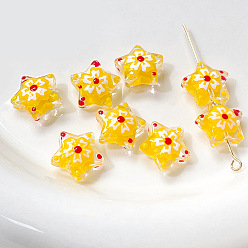 Yellow Handmade Lampwork Beads, Famille Rose Porcelain, Star, Yellow, 13x6mm, Hole: 1.2mm