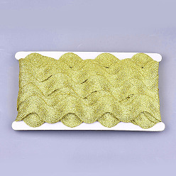 Gold Polyester Ribbons, Wave Shape, Gold, 1-1/2 inch(38mm)~1-5/8 inch(40mm), 10Yard/card