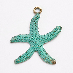 Antique Bronze & Green Patina Tibetan Style Alloy Pendants, Starsifh, Antique Bronze & Green Patina, 53x45x3mm, Hole: 4mm