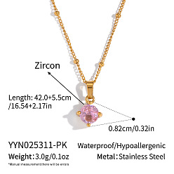 Pink Минималистичные 304 плоские круглые подвески из нержавеющей стали с кубическим цирконием для женщин, реальный 18 k позолоченный, розовые, 16.54 дюйм (42 см)