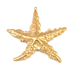 Golden 304 Stainless Steel Big Pendants, Hammered Starfish Charms, Golden, 56.5x55.5x5.5mm, Hole: 1.9mm