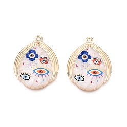 Разноцветный Печатные эмали подвески сплава, обереги в форме слезы, сглаза и цветка, стойки покрытие, без кадмия и без свинца и без никеля, золотые, красочный, 32x24.5x3.5 мм, отверстие : 1.8 мм
