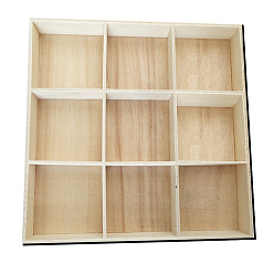 Бежевый 9 решетки квадратные деревянные подносы для ювелирных изделий, косметический, хранение мелких вещей, бежевые, 12x12x1.7 см