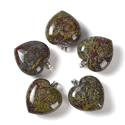 Dragon Blood Natural Dragon Blood Pendants, Heart Charms, with 304 Stainless Steel Snap on Bails, Stainless Steel Color, 32~33x30x14~15mm, Hole: 7.5x4mm