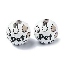 Black Pet Theme Wood Large Hole European Beads, Round, Black, 15.5~16x15mm, Hole: 4.5mm