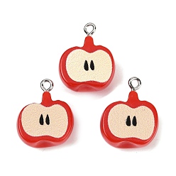 Красный Подвески из непрозрачной смолы, яблоко, с железной платиной петлей, красные, 20.5x17.5x10.5 мм, отверстие : 2 мм