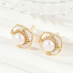 Настоящее золото 14K Серьги-гвоздики из латуни с прозрачным кубическим цирконием в виде цветка, с оболочкой, реальный 14 k позолоченный, 14 мм