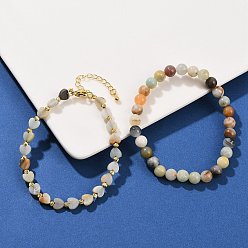 Flower Amazonite Набор браслетов из натуральных цветочных бусин амазонита для женщин, сердце и круглый, с латунной бисера, реальный 18 k позолоченный, долговечный, стойки покрытие, внутренний диаметр: 2-1/8 дюйм (5.5 см) и 7-1/4 дюйм (18.5 см)
