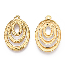 Real 18K Gold Plated Ion Plating(IP) 304 Stainless Steel Pendants, Textured, Oval Charm, Real 18K Gold Plated, 29.5x20.5x3mm, Hole: 1.4mm