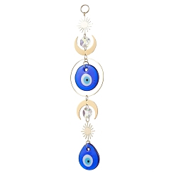 Золотой Плоские круглые и каплевидные подвесные ловцы солнца ручной работы с изображением сглаза, латунное солнце и луна для декора сада, золотые, 216x50 мм