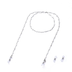 Stainless Steel Color Eyeglasses Chains, Neck Strap for Eyeglasses, with 304 Stainless Steel Cross Bar Link Chains & Lobster Claw Clasps and Rubber Loop Ends, Stainless Steel Color, 30.51 inch(77.5cm)