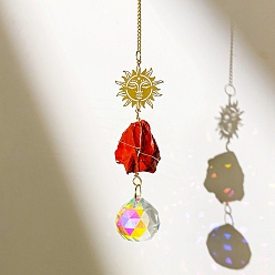 Красный Камень Стекло подвесные украшения, с металлической фурнитурой и натуральной красной яшмой, подвесные украшения для домашней спальни, 260~270x30~40 мм