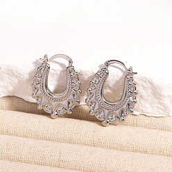 Платина Этнические серьги-кольца из латуни, U-образный, платина, 33x25 мм