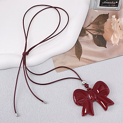 Темно-Красный Кулон в виде бантика из смолы, регулируемый черный вощеный шнурок, ожерелье для женщин, темно-красный, 39.37 дюйм (100 см)