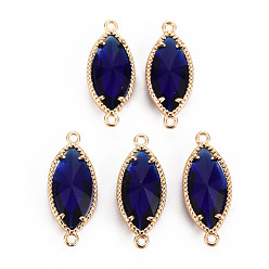 Dark Blue Glass Links Connectors, with Light Gold Tone Brass Findings, Faceted Horse Eye, Dark Blue, 21x9x4mm, Hole: 1.2mm
